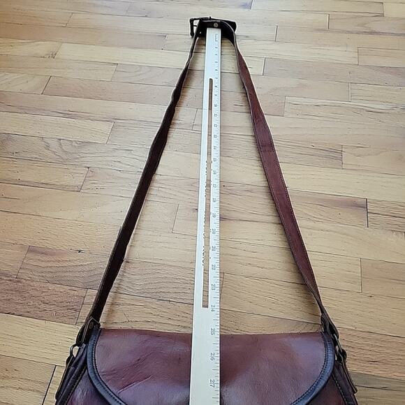 Vintage Distressed Brown Genuine Leather Crossbody Saddlebag Boho Hippie Western - Picture 10 of 11